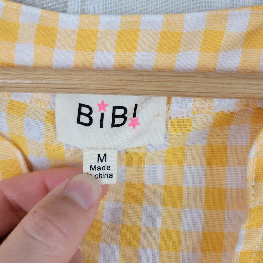 Bibi Gingham Maxi Dress Yellow White Size Medium Cotton Blend Oversized Prairie - Picture 3 of 9